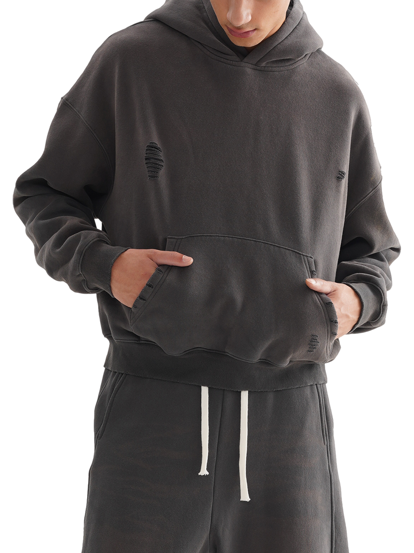 SECTION BRUGHIERA TRACK Frayed Sunfade Boxy Fleece Hoodie
